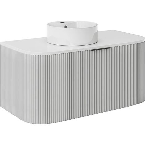 Mobile per bagno sospeso con scanalature e lavabo da appoggio 100 cm Bianco opaco - LOMERI (1/5)