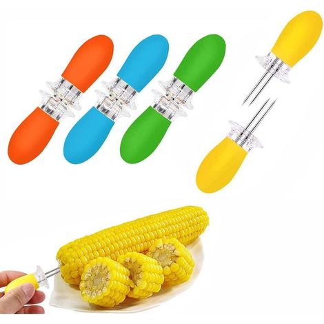 4 Paires de Supports à Maïs en Acier Inoxydable avec Poignées Antidérapantes en Silicone pour Barbecue, Cuisine et Pique-Nique (1/4)