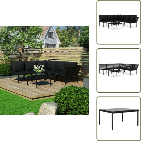 Salon de jardin 6 pcs avec coussins Noir PVC - Meubles De Jardin - Salon De Jardin - Mobilier Extérieur - Set De Jardin - Table Basse (1/5)
