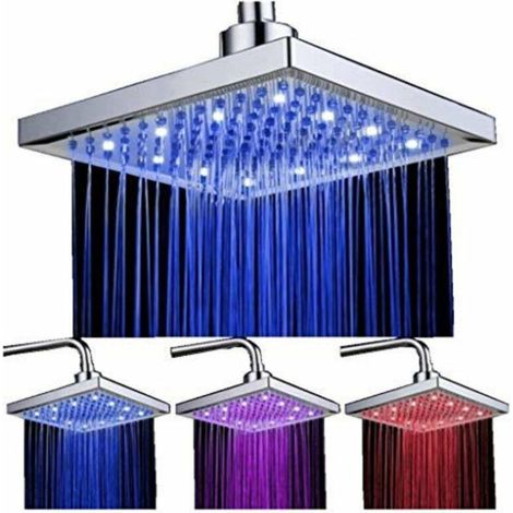 Led Shower Head, 8 inch Tile Temperature Control, 3 Color Changing ABS Chrome Finished, 12pcs Led Shower Head for Bathrooms (1/5)