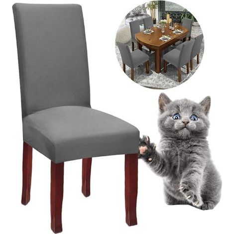 Housse de Chaise Extensible Housses de Chaise Haut Dossier Elastiques Housse de Protection pour Salle à Manger Hôtel (Gris, 4 pièces)-Fei Yu (1/5)