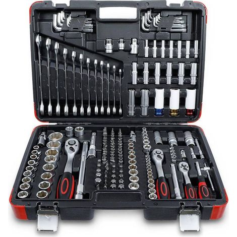 Coffret de Douilles 176 pcs - 6,3 mm (1/4), 10 mm (3/8), 12,5 mm (1/2) - Acier Résistant - Ensemble Complet pour Bri - D-Work