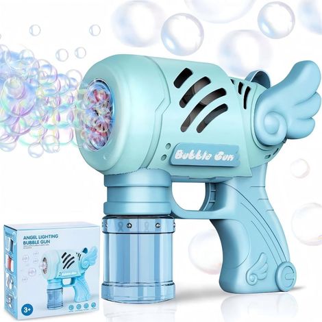 Pistolet à bulles automatique, 10 trous, design en forme d'aile - bleu