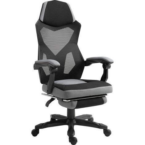 Maille respirante pour un confort assis : Chaise de bureau grise réglable avec repose-pieds pour travail et studio (1/5)