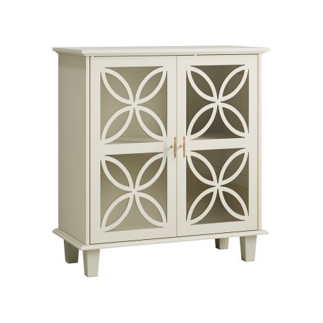 Buffet avec étagères réglables — Meuble de rangement autonome pour salle de bain avec portes en verre trempé — Unité de rangement pour cuisine de style rétro-moderne — Meuble de rangement décoratif à 