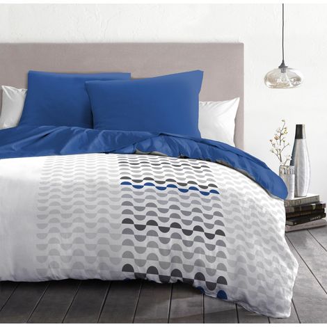 Parure de Couette 240x260 Bleu – Housse imprimée + taie – Douce, légère et Facile d'entretien – Motifs Modernes (1/5)