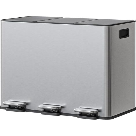 Poubelle à pédale 3 compartiments inox 45L, Couvercle fermeture douce, Bacs intérieurs amovibles, Tri des déchets efficace (1/5)
