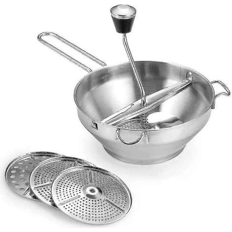Moulin à légumes en acier inoxydable avec 3 disques de broyage et poignée, bol rotatif durable pour sauce tomate, compote de pommes, purée, purée de pommes de terre, etc. (1/5)