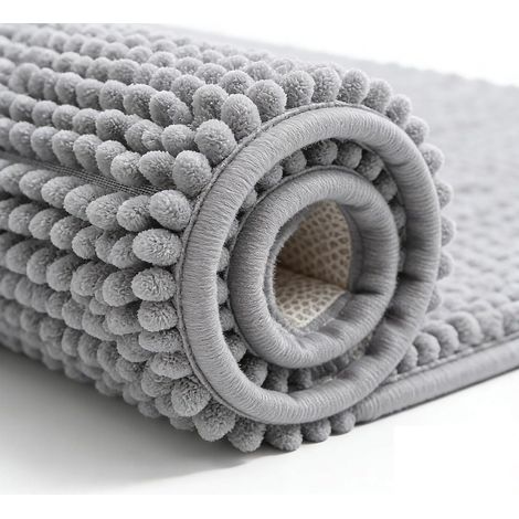 Tapis de bain et douche en forme de L, antidérapant, chenille ultra doux, idéal pour cabines de douche carrées, sol de salle de bain, baignoire, lavable, passe au sèche-linge, 80 x 80 cm (1/5)