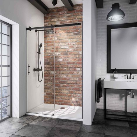 Schulte – Porte de douche coulissante 160 x 200 cm – Verre anticalcaire 6 mm – Profilé noir – Style atelier industriel – Largeur réglable 157-160,3 cm