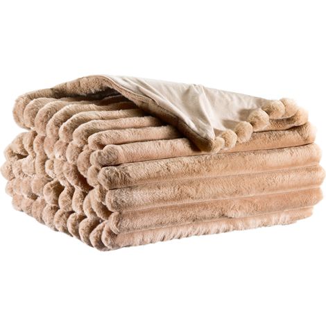 VIVARAISE - Plaid Vivaraise Alice - Texture floquée fausse fourrure en polyester, couleur Muscade, 130 x 160 cm (1/5)