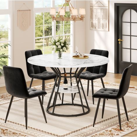 MEUBLIV Conjunto mesa redonda 100x100x76 cm con 4 sillas negras de terciopelo (1/5)