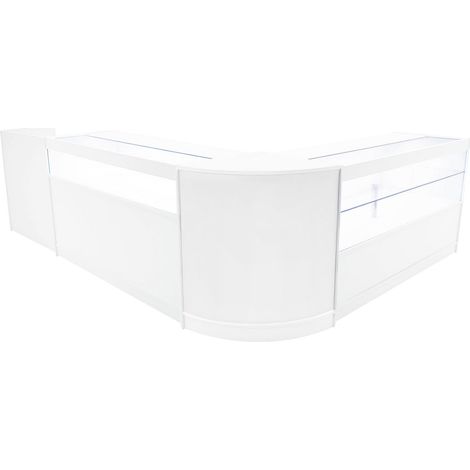 Comptoirs de Vente MDF Blanc LED Blancs Intégrés Ensemble Gravity B1500, C1500, CM60, TB60 3 Étagères Portes Coulissantes Verouillables Rangement Commerciale Réception Bureau Vêtements [Clés INCLUS] (1/5)