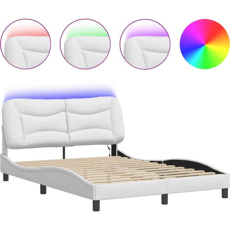 Lit double Lit adulte Cadre de lit avec LED sans matelas Hvar blanc 140x190 cm (1/5)