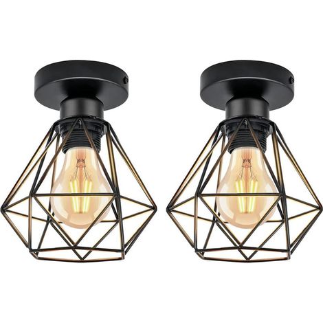 Plafón Industrial E27 Lámpara de Techo, Luminaria Vintage de Metal con Jaula, Iluminación Colgante Retro para Techo Ø160mm Máx 40W. Pantalla para Salón Dormitorio Restaurante Cafetería Bar, Negro, Paq (1/5)