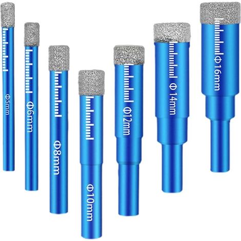 Brocas de diamante  para azulejos, 7 piezas, para azulejos de cerámica, gres porcelánico, vidrio y piedra, juego de brocas de diamante fino, 5/6/8/10/12/14/16 mm