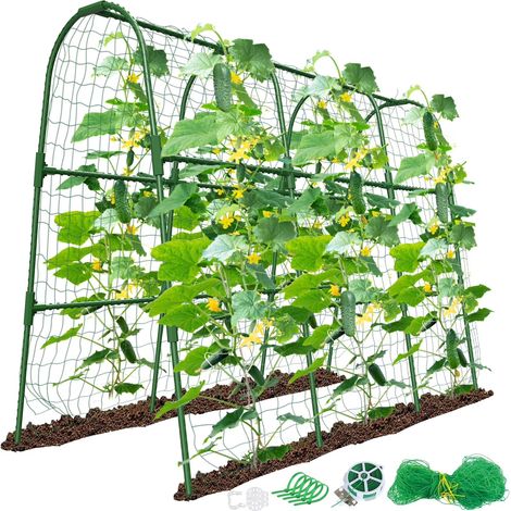 Lot de 2 treillis en A pour concombres, pour potager surélevé, support pour plantes grimpantes (légumes et fleurs), 84 x 119 cm, acier revêtu antirouille (1/5)