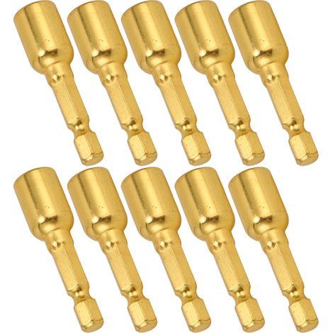 Set mit 10 magnetischen M8x48-mm-Sechskant-Steckschlüsseleinsätzen, 1/4"-Schaft, für Schlagschrauber, vergoldet (1/5)