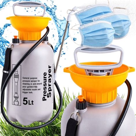 Irroratrice a pressione grigia da 5 litri, irroratrice manuale da giardino, lancia regolabile + maschere (1/5)
