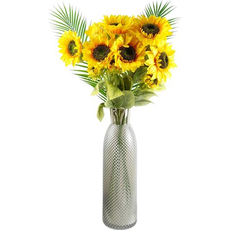 100cm Yellow Artificial Sunflower Arrangement Glass Vase (1/4)