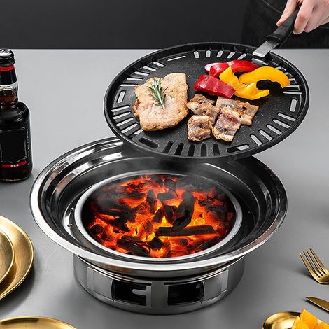 Multifunctional Charcoal BBQ Grill Korean Non-stick Portable Charcoal BBQ Grill Charcoal Stove for Outdoor Camping (1/5)