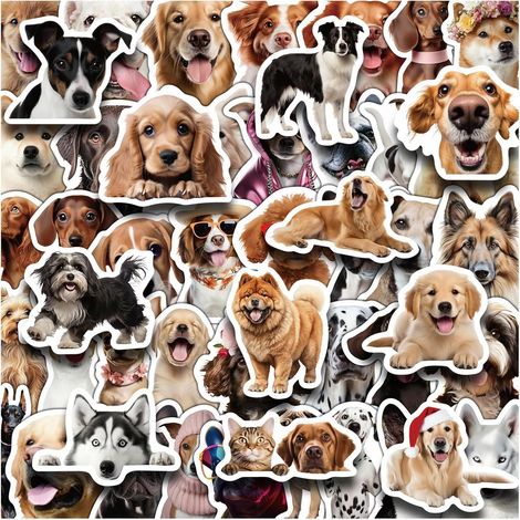 Autocollants Chiot 50 Pièces Autocollants Chiots pour Gourdes Déco  Autocollants Chiens Amusants pour Téléphone Ordinateur Portable Gourde Tasse Skateboard Valise Scrapbooking (1/5)