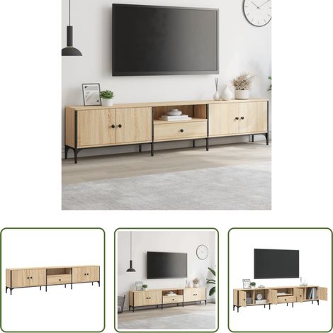 Meuble tv bois - Meuble TV à tiroir chêne sonoma 200x25x44 cm bois d'ingénierie (1/5)