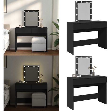 Coiffeuse avec LED noir 100x40x130 cm - Coiffeuse - Meuble De Salle De Bain - Vanity - Table De Maquillage - Miroir Lumineux - Home & Living