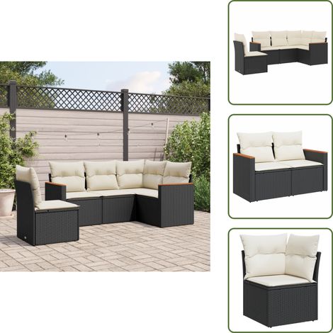 Salon de jardin 5 pcs avec coussins noir résine tressée - Salon De Jardin - Mobilier De Jardin - Salon Extérieur - Set De Canapés - Résine Tressée (1/5)