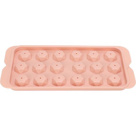 Pinkfarbene Eiswürfelform in Diamantform mit 18 Fächern, leicht zu entformende Eiswürfelform mit Deckel, hergestellt aus lebensmittelechtem PP für den Kühlschrank. (1/5)