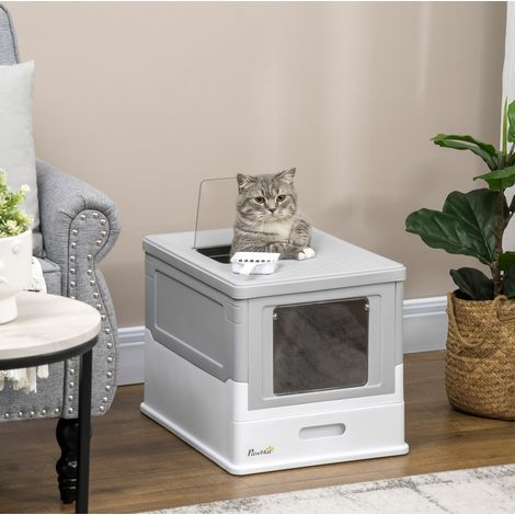 Arenero cerrado para gatos con pala, plástico blanco 47,5 x 35,5 x 36,7 cm OKMYHOME (1/5)