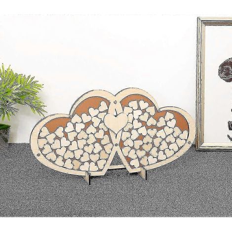 Livre d'or de mariage avec 100 cœurs en bois et cadre en bois (cadre double cœur) (1/5)