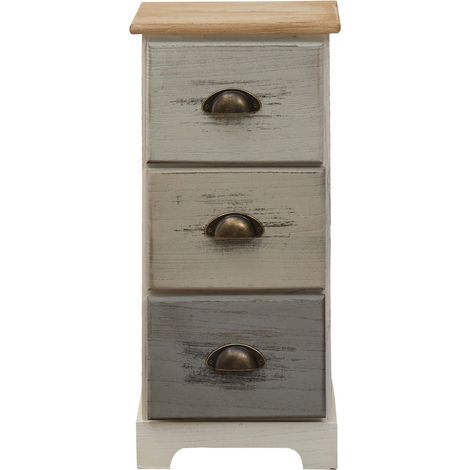 Rebecca Mobili Kommode Nachttische 3 Schubladen Holz Beige Grau Weiß 62x29x25