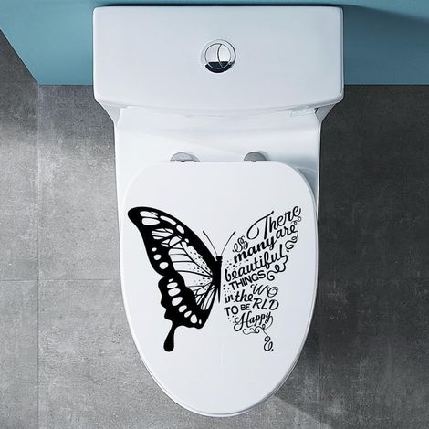 Lot de 2 autocollants muraux imperméables en PVC pour abattant de WC Motif papillon (1/5)