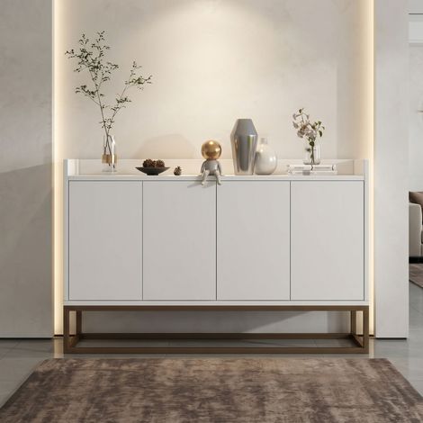 Buffet - Meuble Cuisine Armoire moderne avec 4 portes - buffet salle a manger - Pour salle à manger, salon, cuisine - Blanc - 120 x 30 x 80 cm (1/5)
