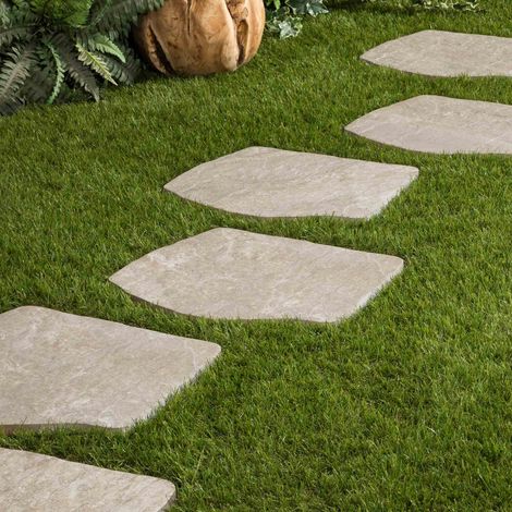 Pas japonais effet pierre 42x36 cm – Couleur beige – Épaisseur 2 cm – Pierre naturelle pour aménagement extérieur (1/5)