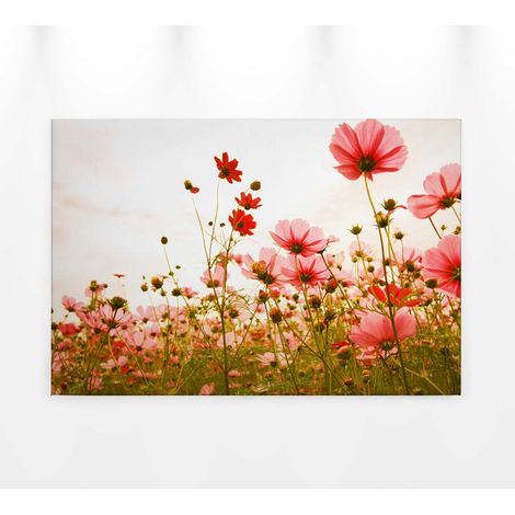 Tableau champ de fleurs roses | Tableau décoration murale cuisine & salon | Tableau fleuri printemps idéal chambre adulte - 0,9 x 0,6 m (1/5)