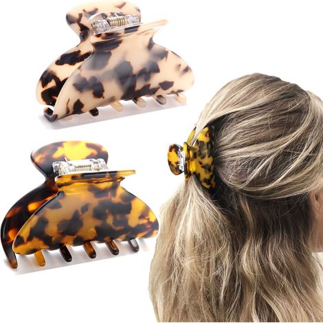 Lot de 2 pinces à cheveux moyennes, motif écaille de tortue, style français, en celluloïd, antidérapantes, pour femmes. (1/5)