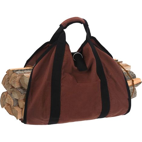 Sac de transport en toile cirée, 140 x 46 cm, marron, support pour bois de chauffage, haute résistance, étanche, pour bois de chauffage, sac de transport, sac de rangement pour bois de chauffage (1/5)