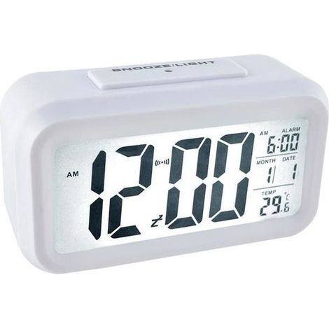 Horloge numérique LCD, capteur de lumière, alarme, thermomètre, calendrier, éclairage doux et agréable (1/2)