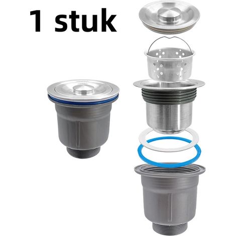 Bonde d'évier en acier inoxydable avec panier filtre et joint supérieur pour évacuation d'évier de cuisine couleur argentée (1/5)