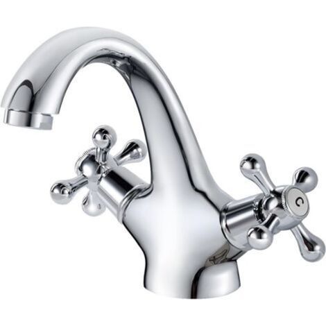Retro-Waschtischarmatur, Zweigriff-Waschtischmischer, Badezimmer-Waschtischarmatur, Waschtischarmatur mit Warm- und Kaltwasseranschluss, Chrom (Warmwasserleitungen nicht enthalten) (1/4)