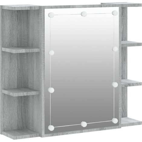 Armoire salle de bain meuble à miroir avec led 70 x 16,5 x 60 cm gris (1/4)