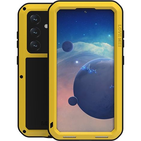 Coque Love Mei pour Samsung Galaxy S24, renforcée en verre, jaune