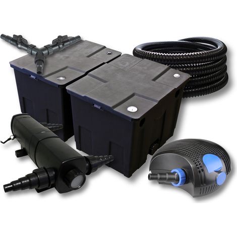 SunSun Komplettset: CBF-350B Teichfilter bis 60000 L Teichfilteranlage Durchlauffilter, CTF-12000 Teichpumpe 12000l/h 100W, CUV-218 Teichklärer UVC Klärer mit 18W, 25m Teichschlauch 25 mm, Y-Verteiler