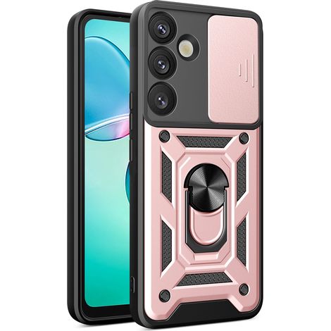 Hybrid Armor Camshield Schutzhülle mit Kameraabdeckung und Metallring für Samsung Galaxy S25+ - pink (1/5)