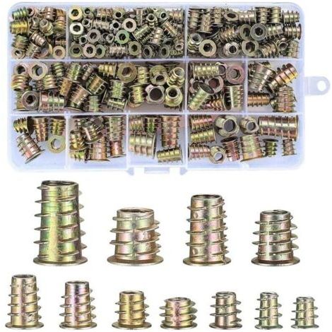 230 Pièces Insert Fileté Bois, Alliage de Zinc Hexagonale Écrous Inserts Filetage Extérieur, M4/M5/M6/M8/M10 Écrous à Six Pans Creux, Écrous à Enfoncer pour Inserts Filetés de Meubles en Bois