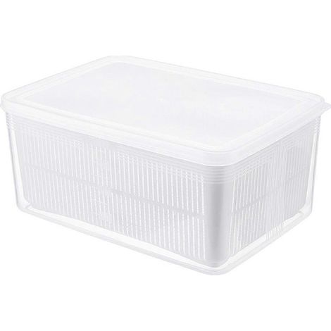 Boîte de conservation pour aliments et fruits, réfrigérateur, bac à légumes, boîte de rangement hermétique rectangulaire avec égouttoir, récipient de rangement transparent (1,5 l, blanc)-1813CM-White (1/4)