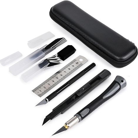 Präzisionsmesser Set mit Skalpell & Stahllineal für Handwerk & Hobby