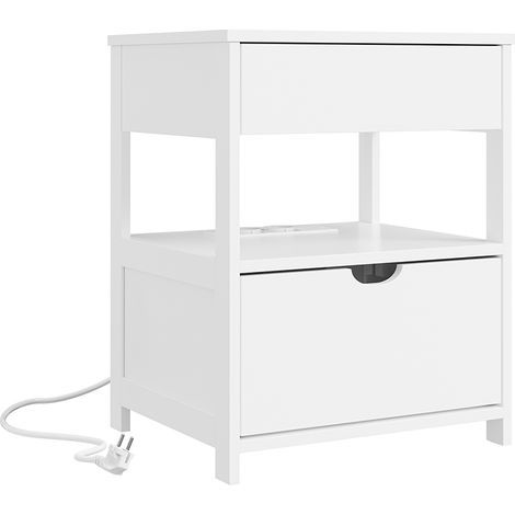 SoBuy  Comodino da letto bianco con 2 cassetti  Tavolo notte con cassetti e presa USB  Mobiletto portaoggetti camera in legno  45×38×55 cm  Portata massima 30 kg  FRG258-II-E-W (1/5)